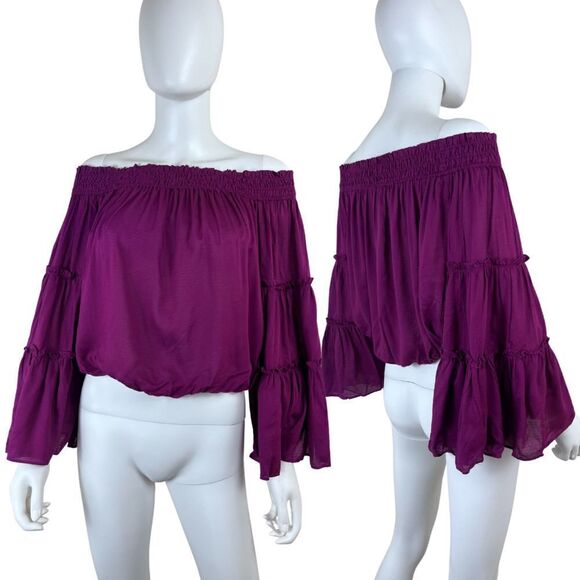 Free People Free Spirit Women Size S Off The Shoulder Wide Sleeve Cropped Top - Picture 1 of 13